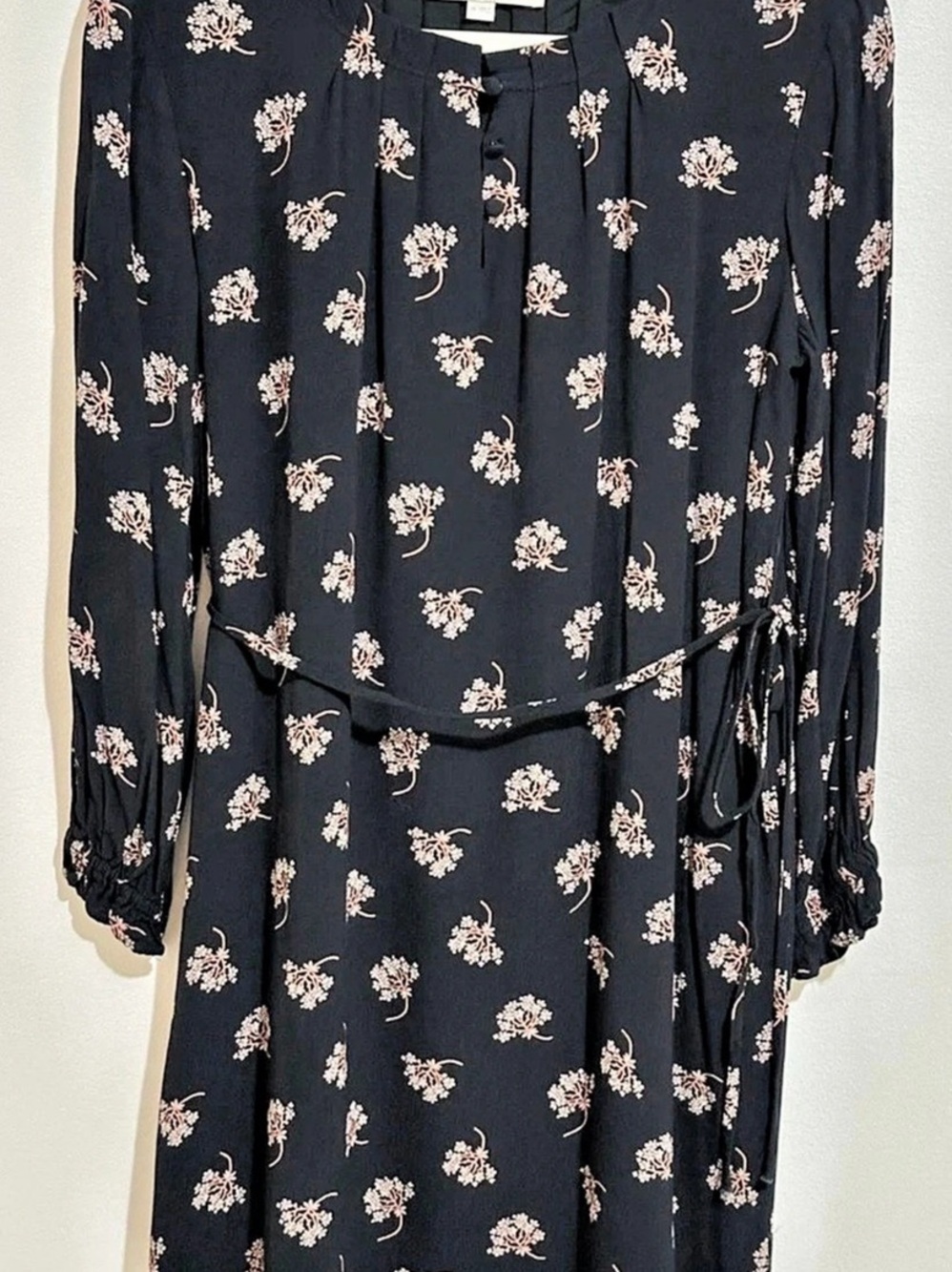 LOFT Floral Long Sleeve Mini Dress in Black Size PM